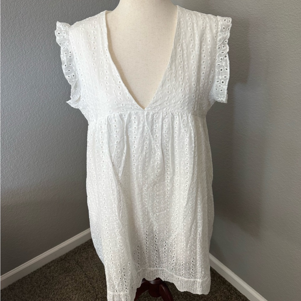 White Eyelet Ruffle Sleeve Summer Romper